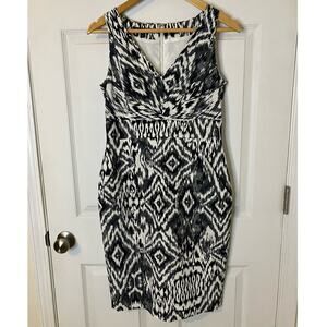 Lafayette 148 Women 4 Dress Sheath Black White Cotton Viscose Pockets Sleeveless